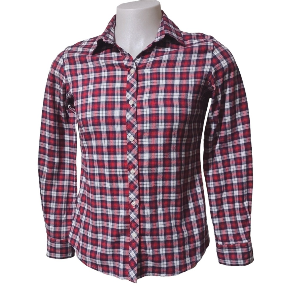 Banana Republic Plaid Button Down Shirt Womens Medium Red Cabin Core Preppy Boho